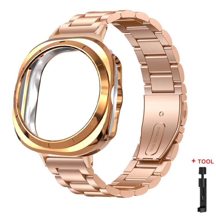 Three Beads Stainless Steel Watch Band with Semi-Enclosed TPU Case and Strap Link Remover Set, For Samsung Galaxy Watch Ultra / Ultra 2025