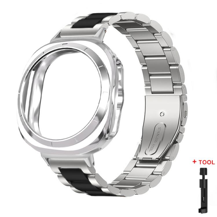 Three Beads Stainless Steel Watch Band with Semi-Enclosed TPU Case and Strap Link Remover Set, For Samsung Galaxy Watch Ultra / Ultra 2025