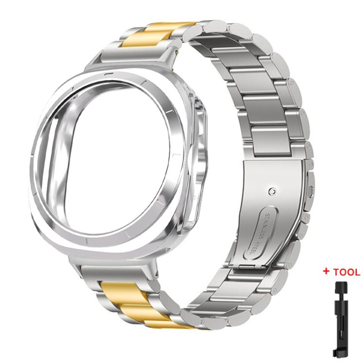 Three Beads Stainless Steel Watch Band with Semi-Enclosed TPU Case and Strap Link Remover Set, For Samsung Galaxy Watch Ultra / Ultra 2025