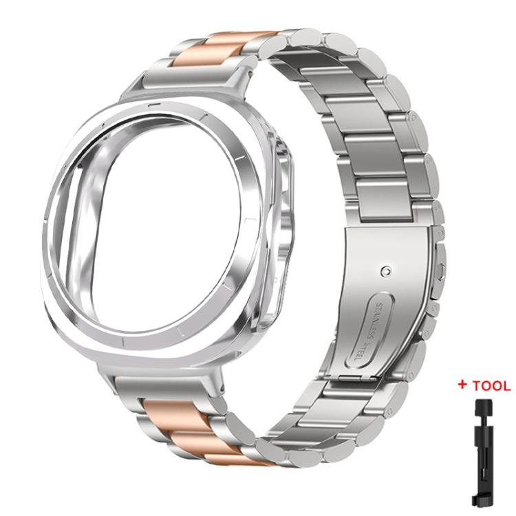 Three Beads Stainless Steel Watch Band with Semi-Enclosed TPU Case and Strap Link Remover Set, For Samsung Galaxy Watch Ultra / Ultra 2025