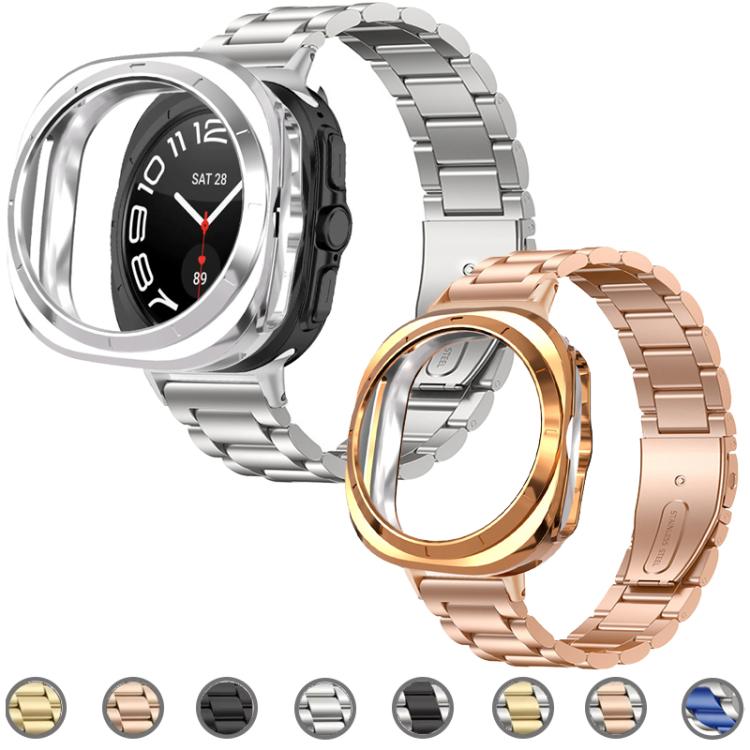 Three Beads Stainless Steel Watch Band with Semi-Enclosed TPU Case and Strap Link Remover Set, For Samsung Galaxy Watch Ultra / Ultra 2025