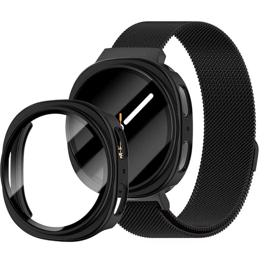 Milanese Stainless Steel Watch Band with Film Integrated PC Case Set, For Galaxy Watch9 / 8 44mm, For Galaxy Watch9 / 8 40mm, For Galaxy Watch8 Classic 46mm