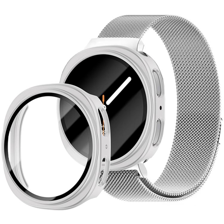 Milanese Stainless Steel Watch Band with Film Integrated PC Case Set, For Samsung Galaxy Watch8 Classic 46mm, For Samsung Galaxy Watch8 44mm, For Samsung Galaxy Watch8 40mm