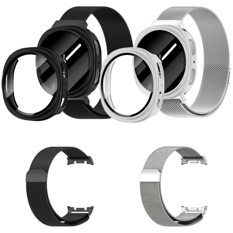 Milanese Stainless Steel Watch Band with Film Integrated PC Case Set, For Samsung Galaxy Watch8 Classic 46mm, For Samsung Galaxy Watch8 44mm, For Samsung Galaxy Watch8 40mm