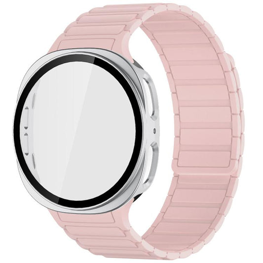 Tri-Beads Magnetic Silicone Watch Band with Film Integrated PC Case Set, For Galaxy Watch9 / 8 44mm, For Galaxy Watch9 / 8 40mm, For Galaxy Watch8 Classic 46mm