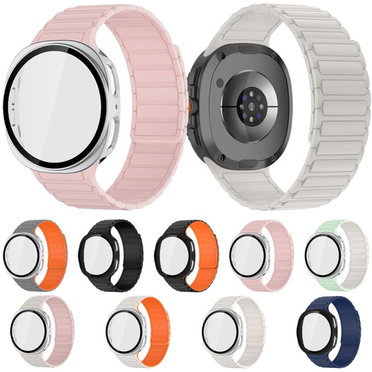 Tri-Beads Magnetic Silicone Watch Band with Film Integrated PC Case Set, For Samsung Galaxy Watch8 Classic 46mm, For Samsung Galaxy Watch8 44mm, For Samsung Galaxy Watch8 40mm