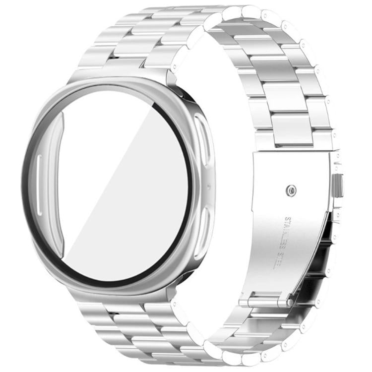 Three Beads Stainless Steel Watch Band with Film Integrated PC Case Set, For Samsung Galaxy Watch8 Classic 46mm, For Samsung Galaxy Watch8 44mm, For Samsung Galaxy Watch8 40mm