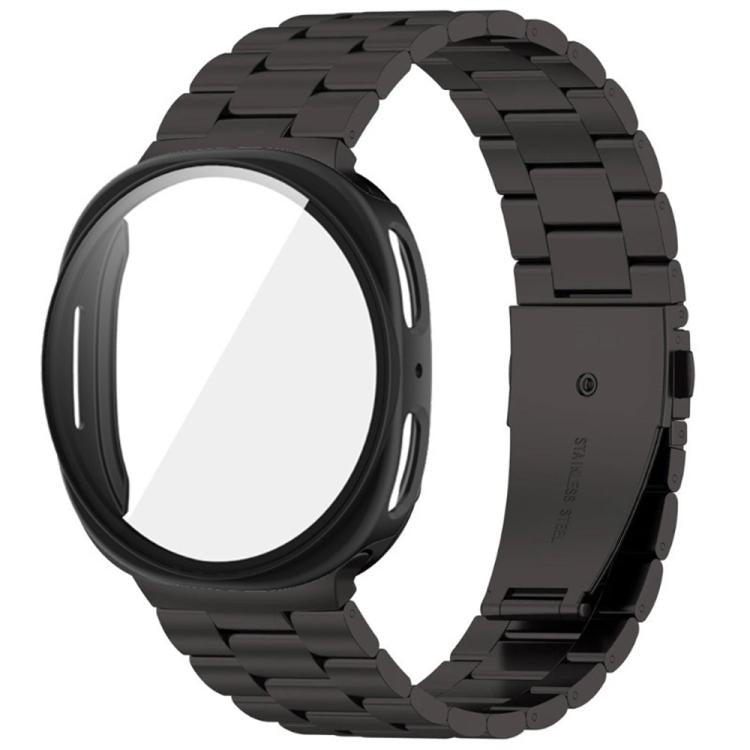 Three Beads Stainless Steel Watch Band with Film Integrated PC Case Set, For Samsung Galaxy Watch8 Classic 46mm, For Samsung Galaxy Watch8 44mm, For Samsung Galaxy Watch8 40mm