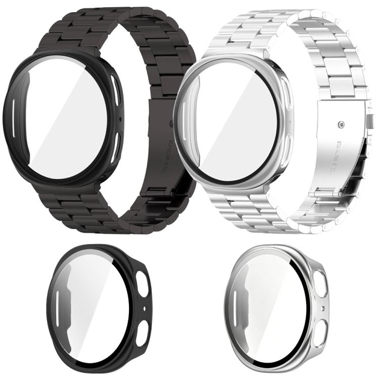 Three Beads Stainless Steel Watch Band with Film Integrated PC Case Set, For Samsung Galaxy Watch8 Classic 46mm, For Samsung Galaxy Watch8 44mm, For Samsung Galaxy Watch8 40mm
