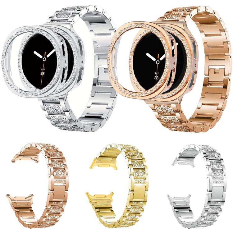 Three Beads Diamond Metal Watch Band with Hollow Diamond Case and Strap Link Remover Set, For Samsung Galaxy Watch8 44mm, For Samsung Galaxy Watch8 40mm