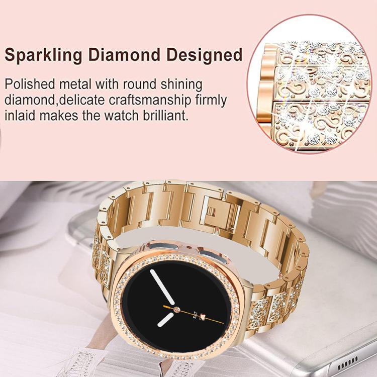 Three Beads Diamond Metal Watch Band with Hollow Diamond Case and Strap Link Remover Set, For Samsung Galaxy Watch8 44mm, For Samsung Galaxy Watch8 40mm
