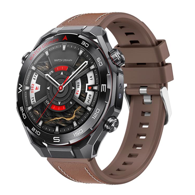 Press Button Quick Release Style Silicone Hybrid Vegan Leather Watch Band, For Huawei Watch Ultimate 2
