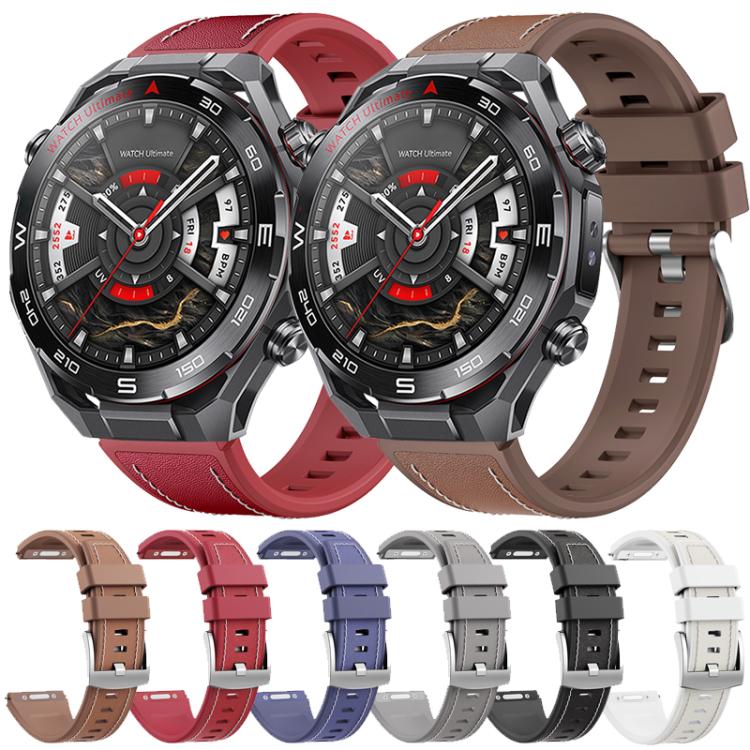 Press Button Quick Release Style Silicone Hybrid Vegan Leather Watch Band, For Huawei Watch Ultimate 2