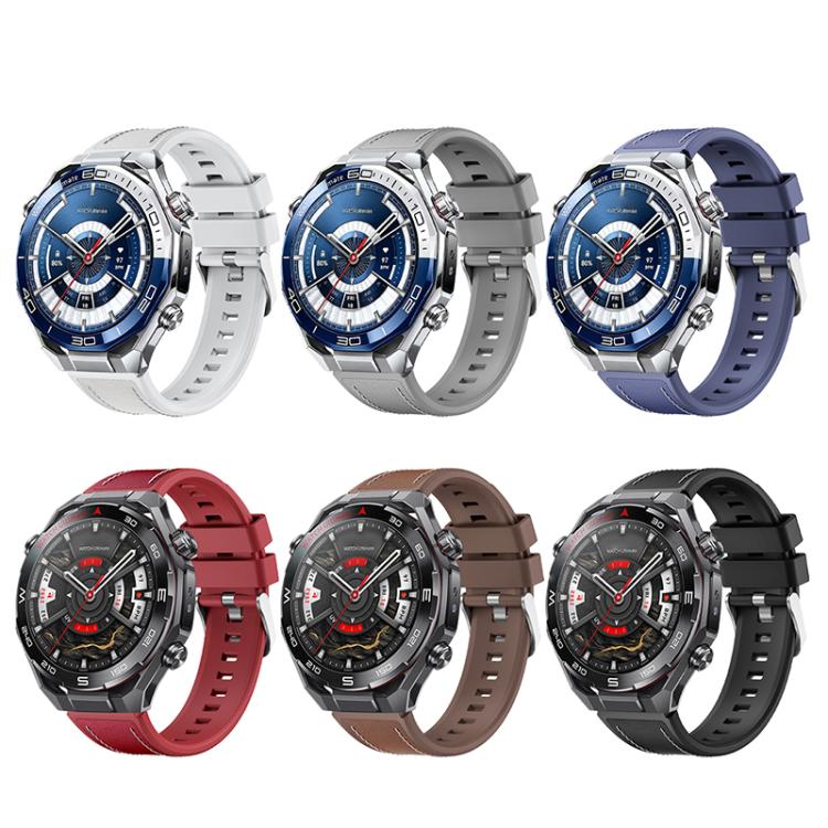 Press Button Quick Release Style Silicone Hybrid Vegan Leather Watch Band, For Huawei Watch Ultimate 2