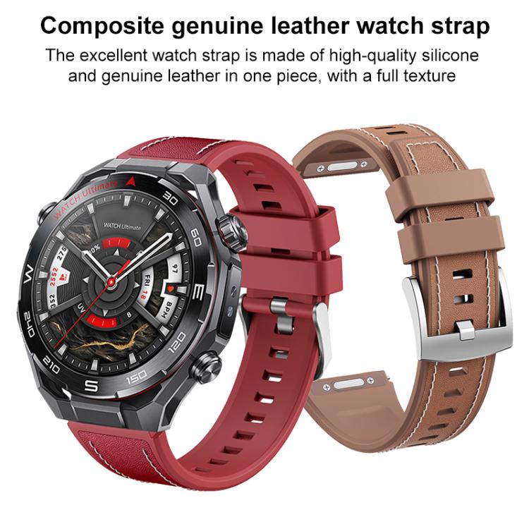 Press Button Quick Release Style Silicone Hybrid Vegan Leather Watch Band, For Huawei Watch Ultimate 2