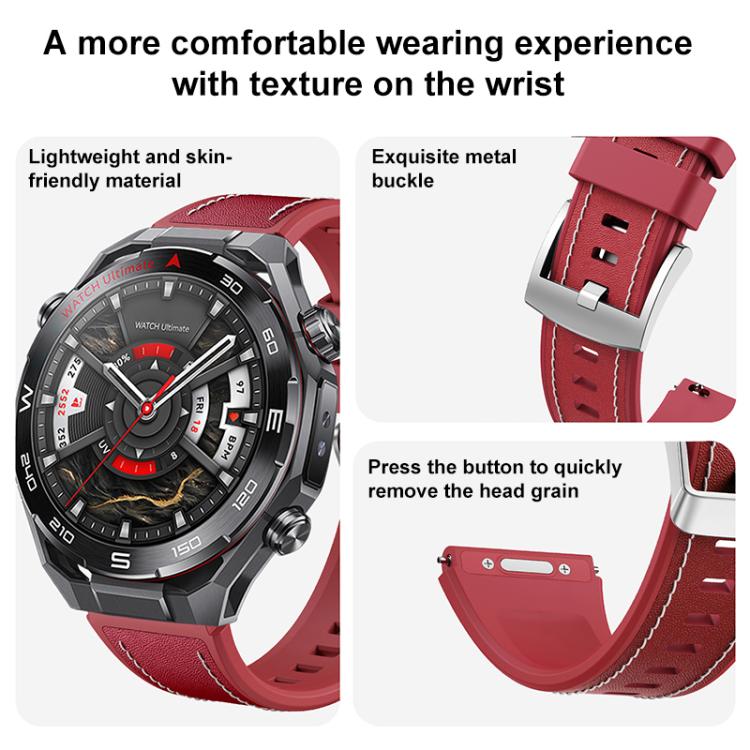 Press Button Quick Release Style Silicone Hybrid Vegan Leather Watch Band, For Huawei Watch Ultimate 2