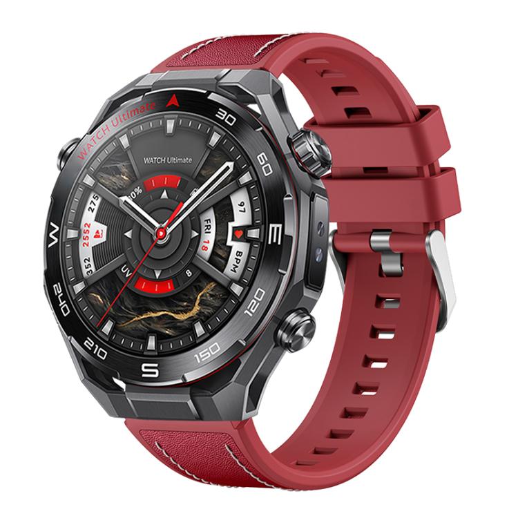Spring Ear Style Silicone Hybrid Vegan Leather Watch Band, For Huawei Watch Ultimate 2