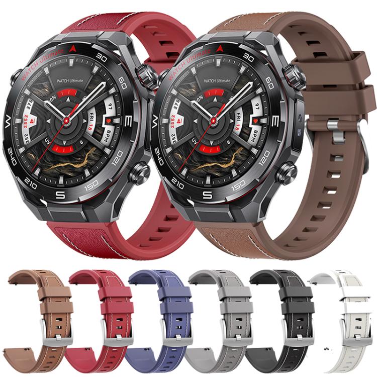 Spring Ear Style Silicone Hybrid Vegan Leather Watch Band, For Huawei Watch Ultimate 2