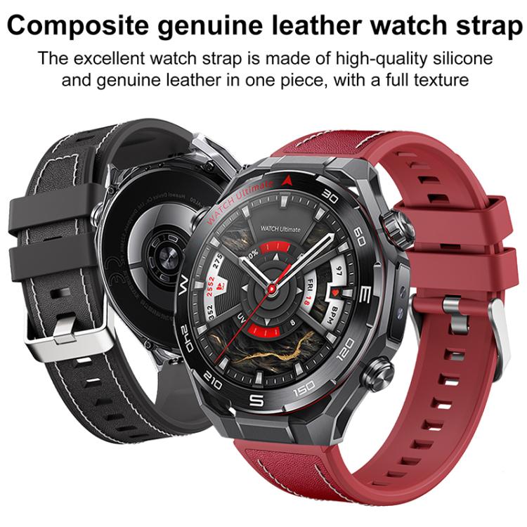 Spring Ear Style Silicone Hybrid Vegan Leather Watch Band, For Huawei Watch Ultimate 2