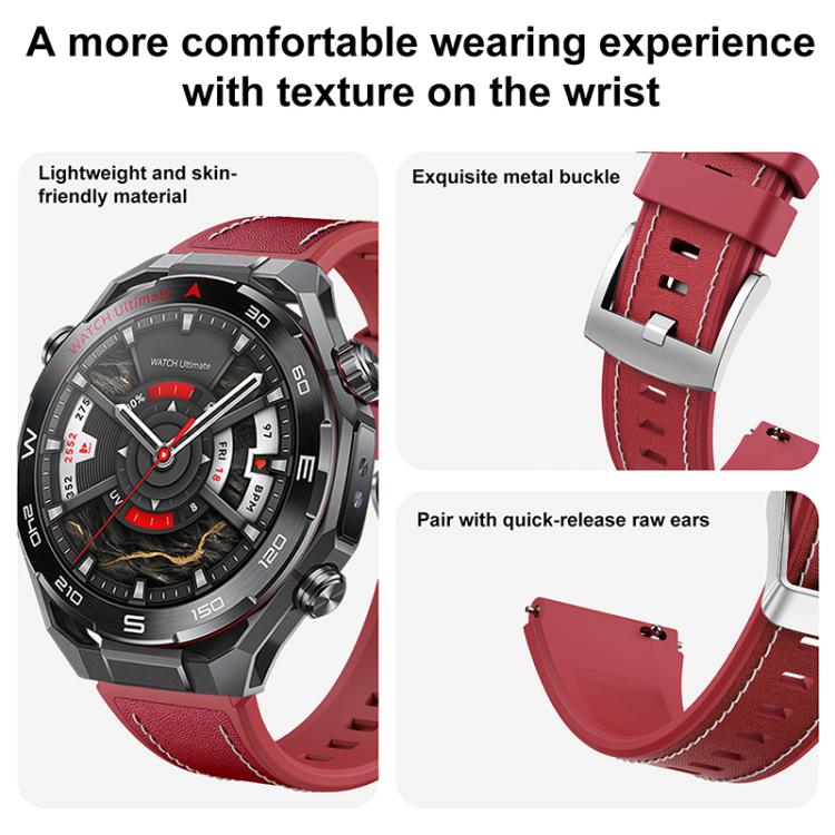 Spring Ear Style Silicone Hybrid Vegan Leather Watch Band, For Huawei Watch Ultimate 2