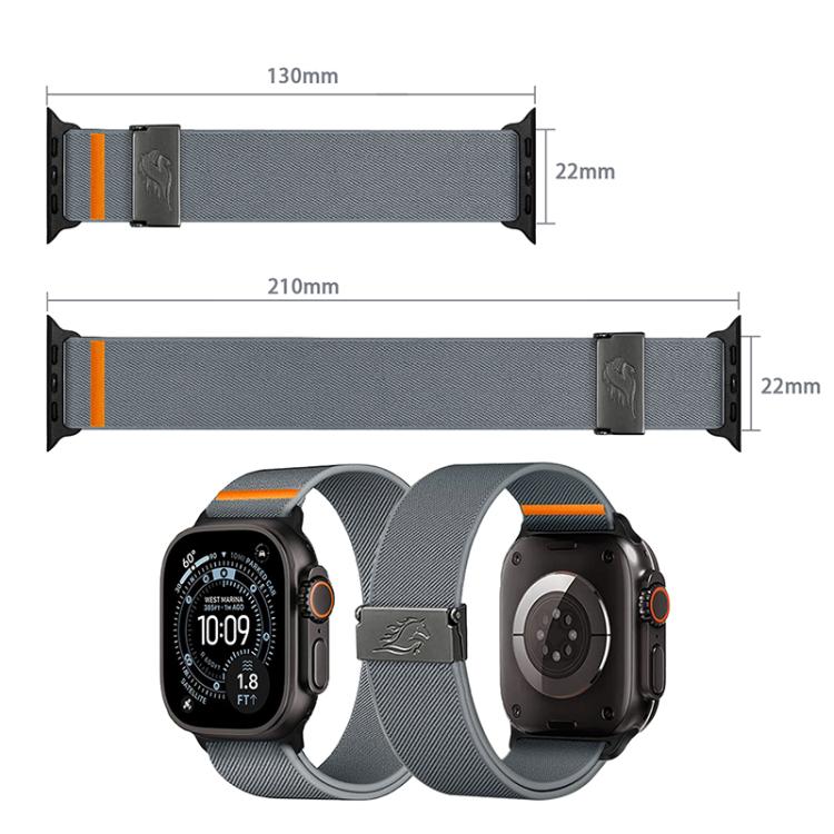 Stretch Nylon Titanium Gray Fly Horse Buckle Watch Band, For Apple Watch 46mm / 49mm / 45mm / 44mm, For Apple Watch 42mm / 41mm / 40mm / 38mm