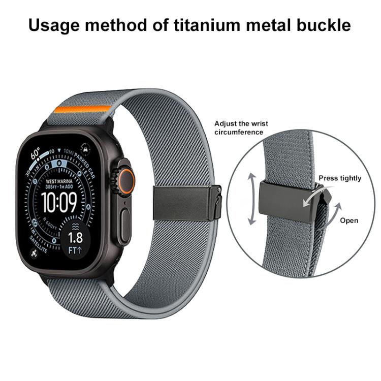 Stretch Nylon Titanium Gray Fly Horse Buckle Watch Band, For Apple Watch 46mm / 49mm / 45mm / 44mm, For Apple Watch 42mm / 41mm / 40mm / 38mm
