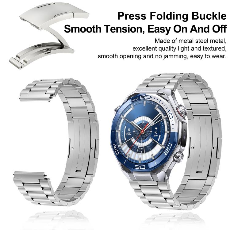 Three Beads Folding Clasp Stainless Steel Watch Band, For Huawei Watch Ultimate 2