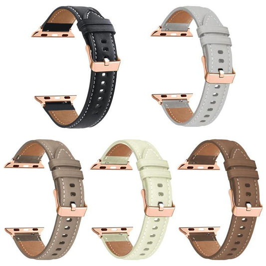 5 Pack xDfind Rose Gold Buckle Black Shark Fine Grain Vegan Leather Watch Band, For Apple Watch 42 / 44 / 45 / 46 / 49mm, For Apple Watch 38 / 40 / 41 / S11 42mm