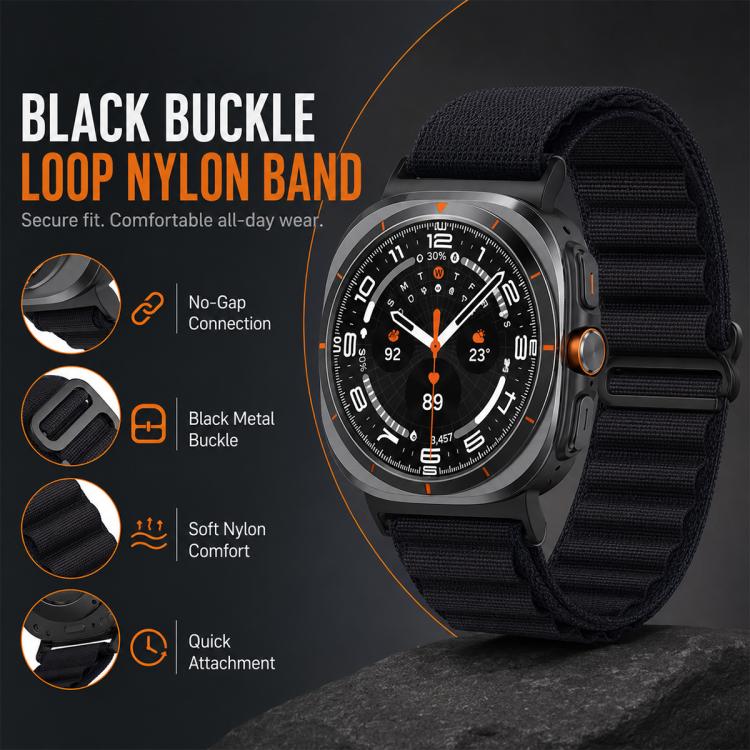 5 Pack xDfind Black Buckle Loop Nylon Watch Band, For Galaxy Watch Ultra2 2026 / 2025 / 1 2024, For Galaxy Watch9 / 8 / 8 Classic