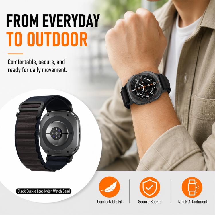 5 Pack xDfind Black Buckle Loop Nylon Watch Band, For Galaxy Watch Ultra2 2026 / 2025 / 1 2024, For Galaxy Watch9 / 8 / 8 Classic