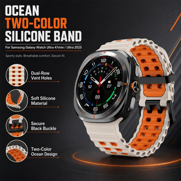 5 Pack xDfind Black Buckle Ocean Two Color Dual-row Hole Silicone Watch Band, For Galaxy Watch Ultra2 2026 / 2025 / 1 2024