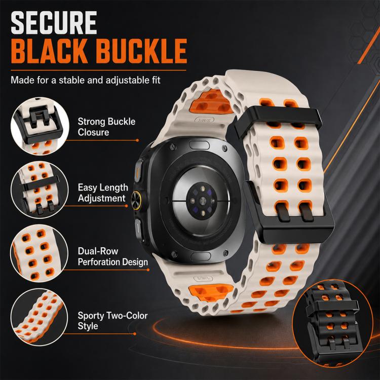 5 Pack xDfind Black Buckle Ocean Two Color Dual-row Hole Silicone Watch Band, For Galaxy Watch Ultra2 2026 / 2025 / 1 2024