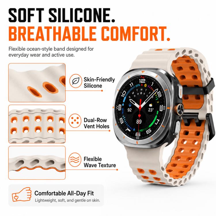 5 Pack xDfind Black Buckle Ocean Two Color Dual-row Hole Silicone Watch Band, For Galaxy Watch Ultra2 2026 / 2025 / 1 2024