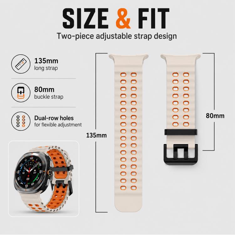 5 Pack xDfind Black Buckle Ocean Two Color Dual-row Hole Silicone Watch Band, For Galaxy Watch Ultra2 2026 / 2025 / 1 2024