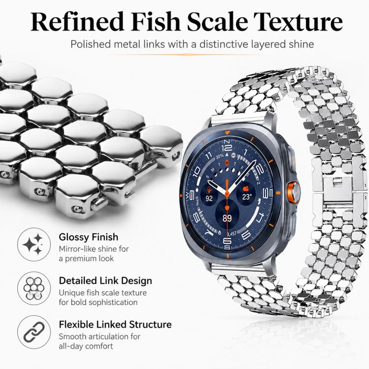 4 Pack xDfind Fish Scale Texture Metal Watch Band, For Galaxy Watch Ultra2 2026 / 2025 / 1 2024, For Galaxy Watch9 / 8 / 8 Classic