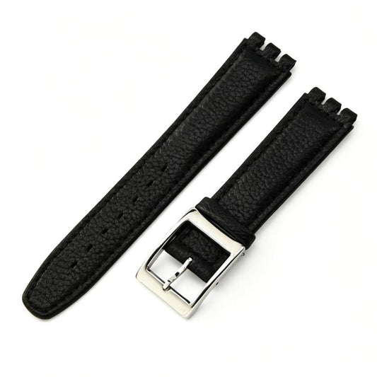 xDfind Convex Mouth Steel-colored Buckle Litchi Texture Genuine Leather Watch Band, For Swatch 17mm