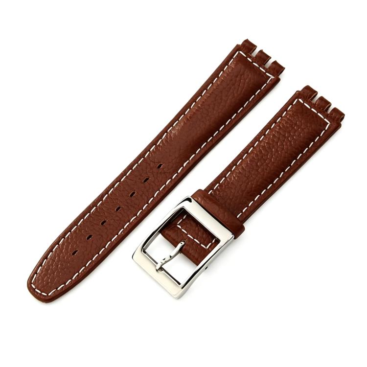 xDfind Convex Mouth Steel-colored Buckle Litchi Texture Genuine Leather Watch Band, For Swatch 17mm
