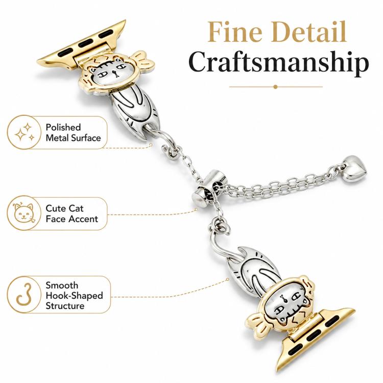 Line Cat Chain Bracelet Metal Watch Band, For Apple Watch 46mm / 49mm / 45mm / 44mm, For Apple Watch 42mm / 41mm / 40mm / 38mm