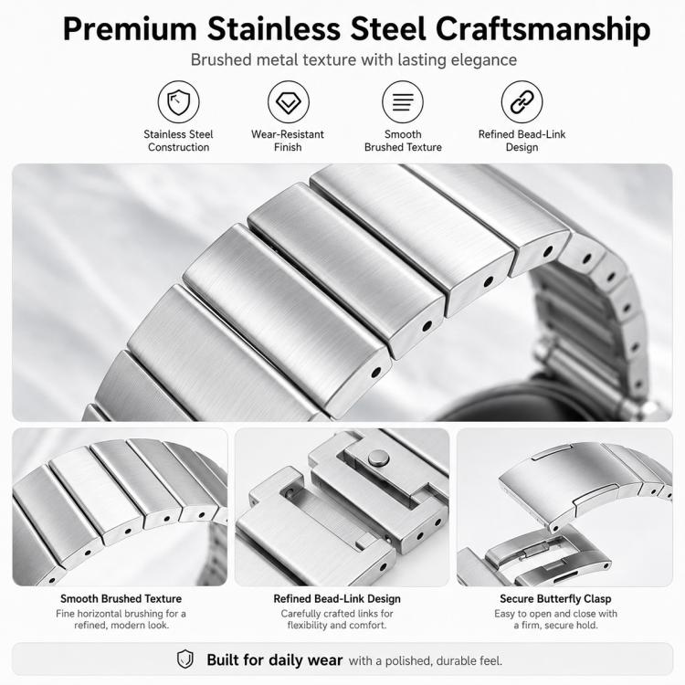 One-Bead Butterfly Clasp Sliding Quick Release Stainless Steel Watch Band, 18mm