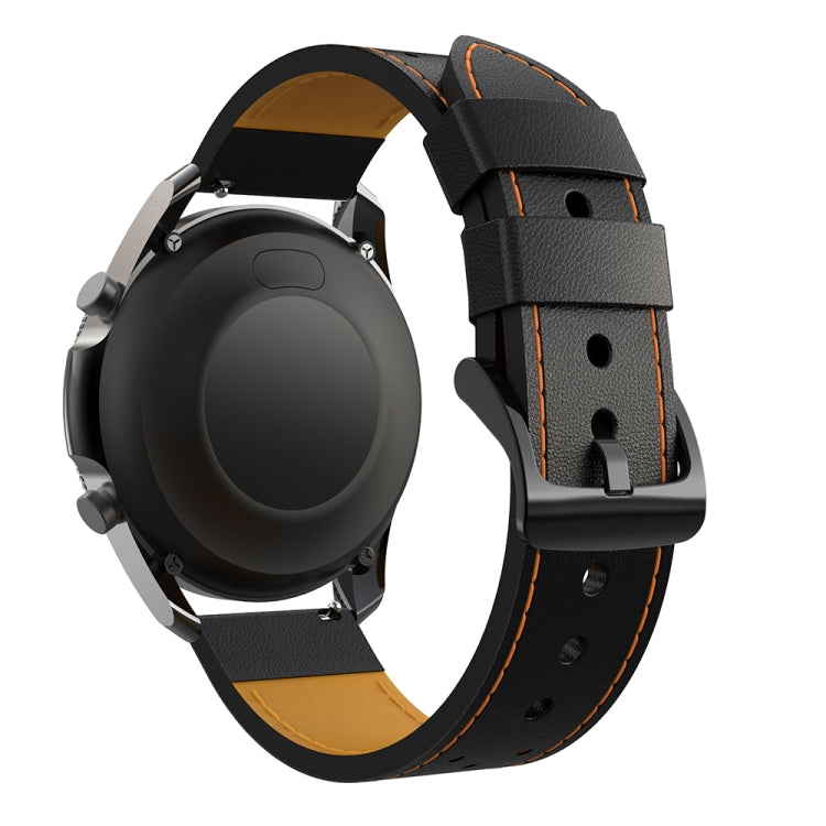 For Samsung Galaxy Watch 3 45mm Round Hole Line Genuine Leather Replacement Strap Watchband