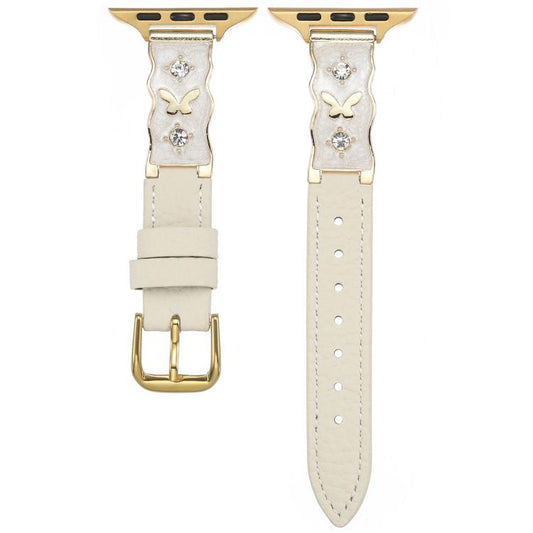 Shooting Star Epoxy Butterfly Lychee Grain Leather Watch Band, For Apple Watch 46mm / 49mm / 45mm / 44mm, For Apple Watch 42mm / 41mm / 40mm / 38mm