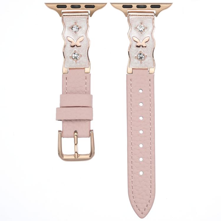 Shooting Star Epoxy Butterfly Lychee Grain Leather Watch Band, For Apple Watch 46mm / 49mm / 45mm / 44mm, For Apple Watch 42mm / 41mm / 40mm / 38mm