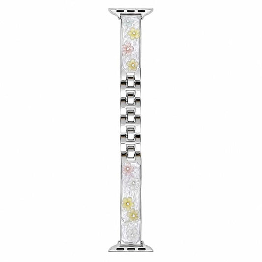 xDfind Floral Epoxy Metal Bracelet Strap Watch Band, For Apple Watch 42 / 44 / 45 / 46 / 49mm, For Apple Watch 38 / 40 / 41 / S11 42mm