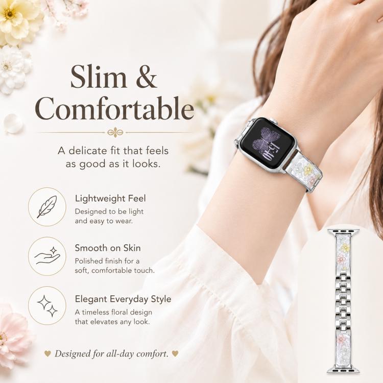 xDfind Floral Epoxy Metal Bracelet Strap Watch Band, For Apple Watch 42 / 44 / 45 / 46 / 49mm, For Apple Watch 38 / 40 / 41 / S11 42mm