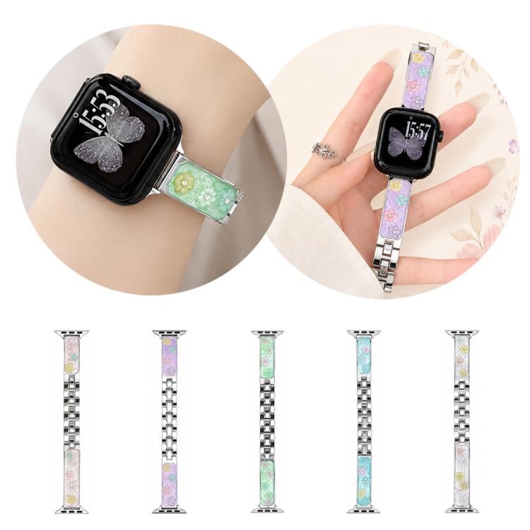 xDfind Floral Epoxy Metal Bracelet Strap Watch Band, For Apple Watch 42 / 44 / 45 / 46 / 49mm, For Apple Watch 38 / 40 / 41 / S11 42mm