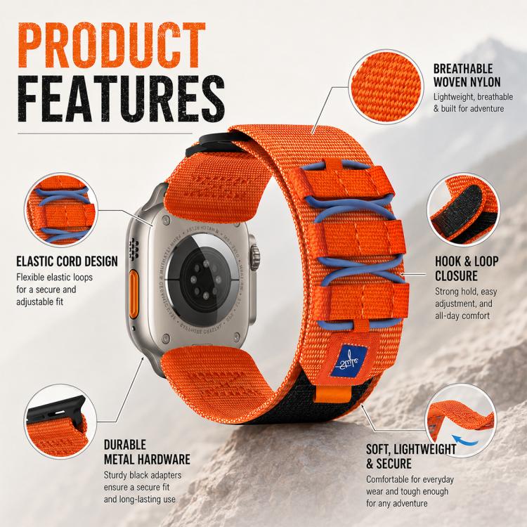 xDfind Sport Nylon Hook And Loop Fastener Watch Band, For Apple Watch 42 / 44 / 45 / 46 / 49mm, For Apple Watch 38 / 40 / 41 / S11 42mm