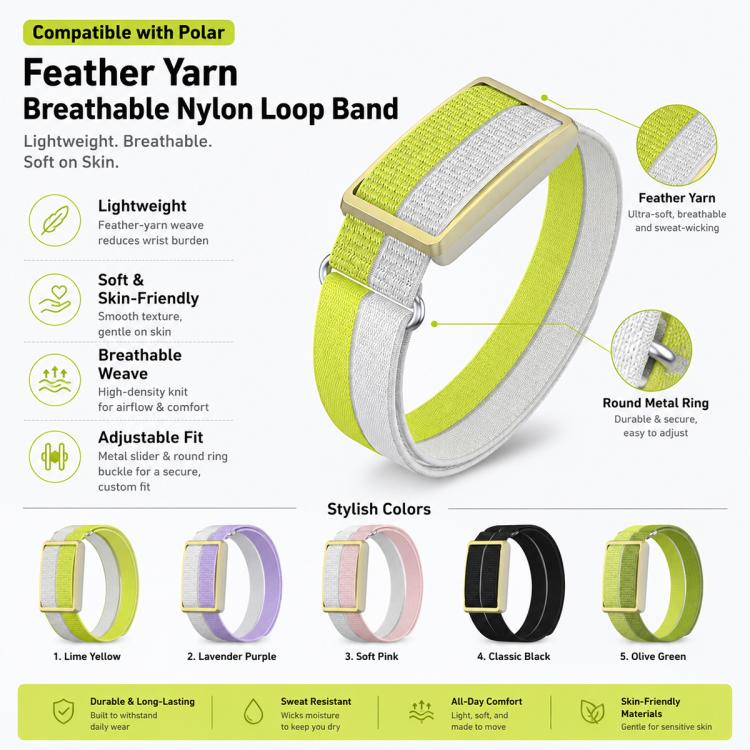 For Polar Loop xDfind Metal Round Buckle Feather Yarn Breathable Nylon Loop Watch Band, S Wrist Circumference 135–170 mm, L Wrist Circumference 170-235mm