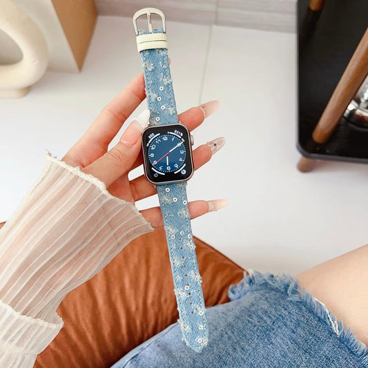 Denim Canvas Pin Buckle Watch Band, For Apple Watch 46mm / 49mm / 45mm / 44mm, For Apple Watch 42mm / 41mm / 40mm / 38mm