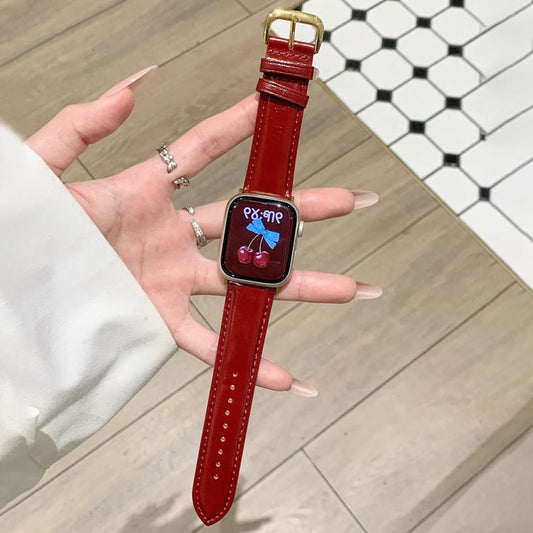Oil Waxed Genuine Leather Pin Buckle Watch Band, For Apple Watch 46mm / 49mm / 45mm / 44mm, For Apple Watch 42mm / 41mm / 40mm / 38mm