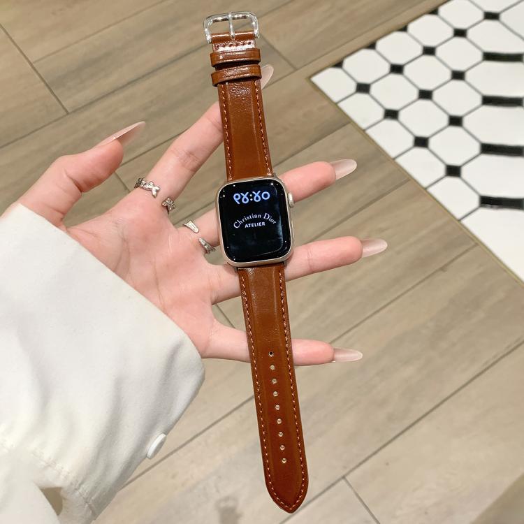 Oil Waxed Genuine Leather Pin Buckle Watch Band, For Apple Watch 46mm / 49mm / 45mm / 44mm, For Apple Watch 42mm / 41mm / 40mm / 38mm